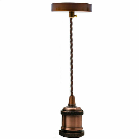 Pendant Light Fitting Ceiling Rose E27 Suspension Set Fabric Corded Copper - Vintagelite