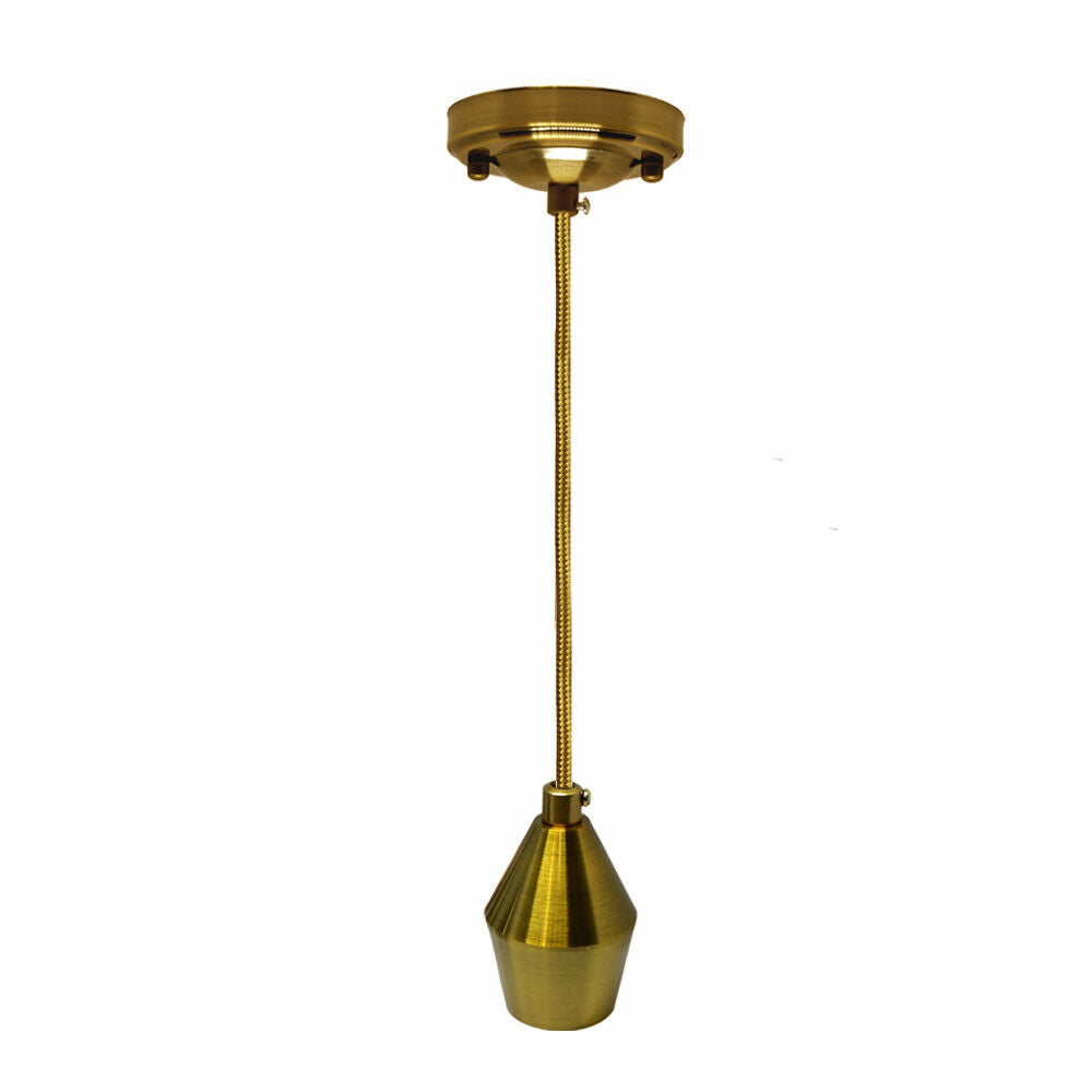 Vintage Holder Ceiling Rose Pendant Light Yellow Brass Fabric Flex E27 Lamp Fitting - Vintagelite