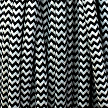 Vintage Black And White Fabric 2 Core Round Italian Braided Cable 0.75mm - Vintagelite