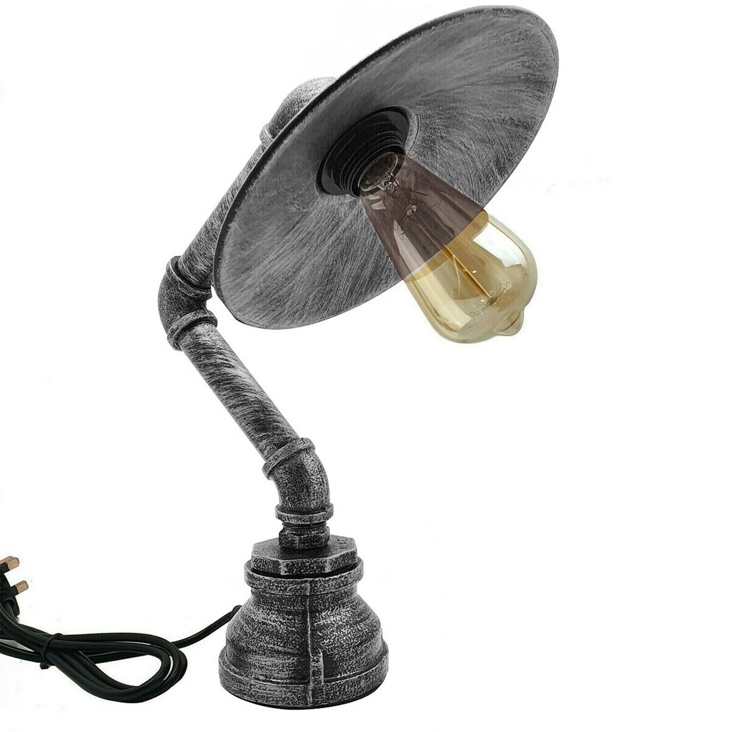 Modern Industrial Retro Style Steel Pipe Desk Table Lamp With Flat Shade ~ 2328