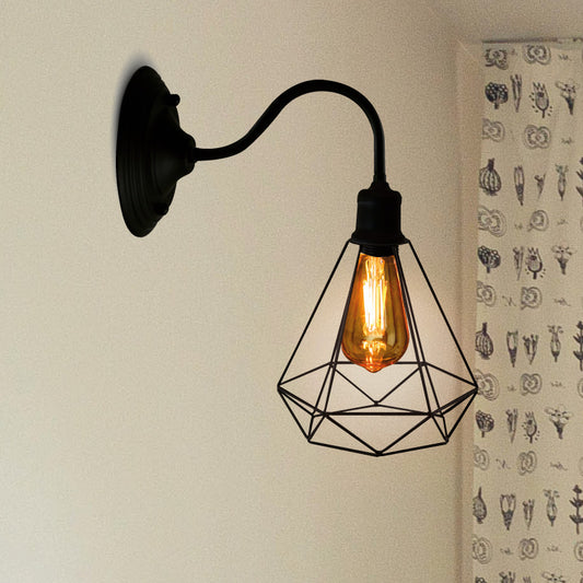 Vintage Industrial Wall Lights for Living Room&Bedroom - Elegant Metal Diamond shape Wall Sconce in Classic Industrial Style-Application image